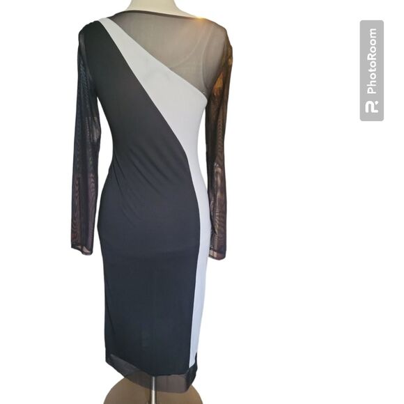 BCBGMAXAZARIA Black&White Mesh Sleeve Dress - M - Picture 5 of 10